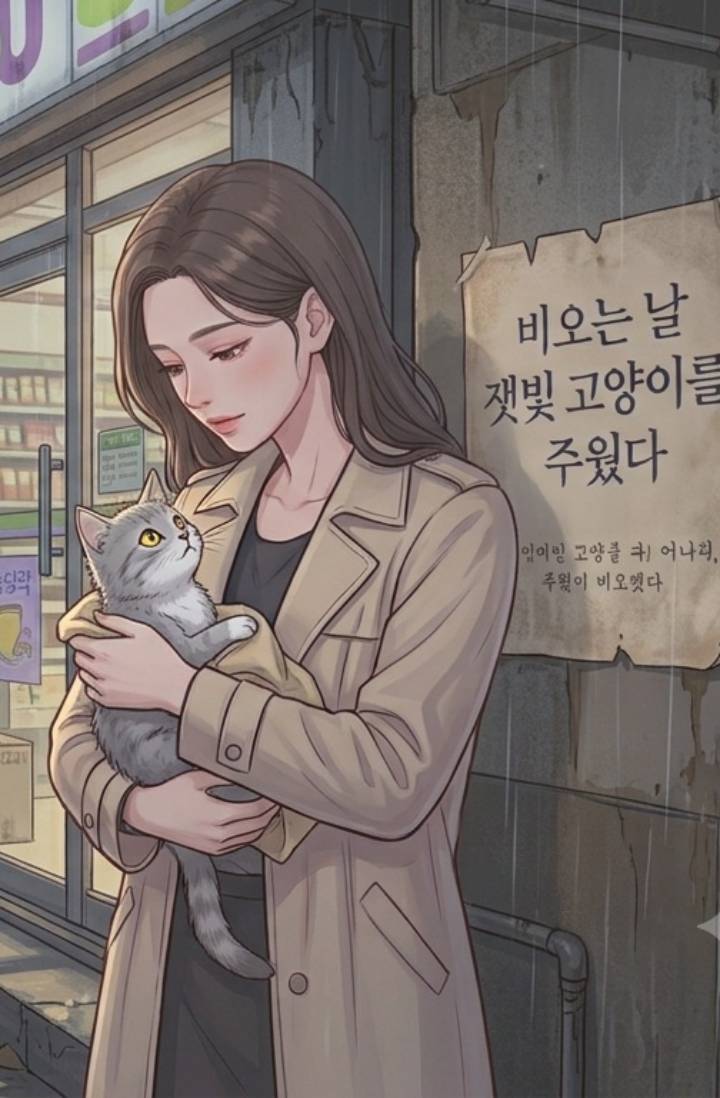비 오는날, 잿빛 고양이를 주웠다.